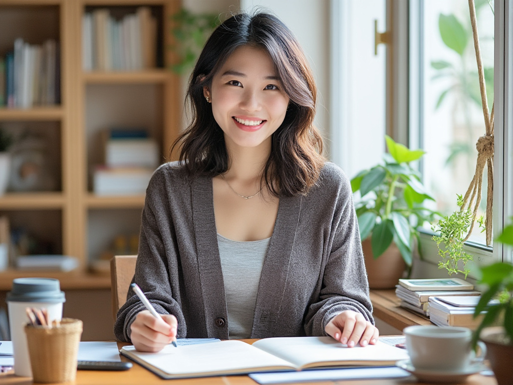 在宅ワークで資料をまとめている30代の女性