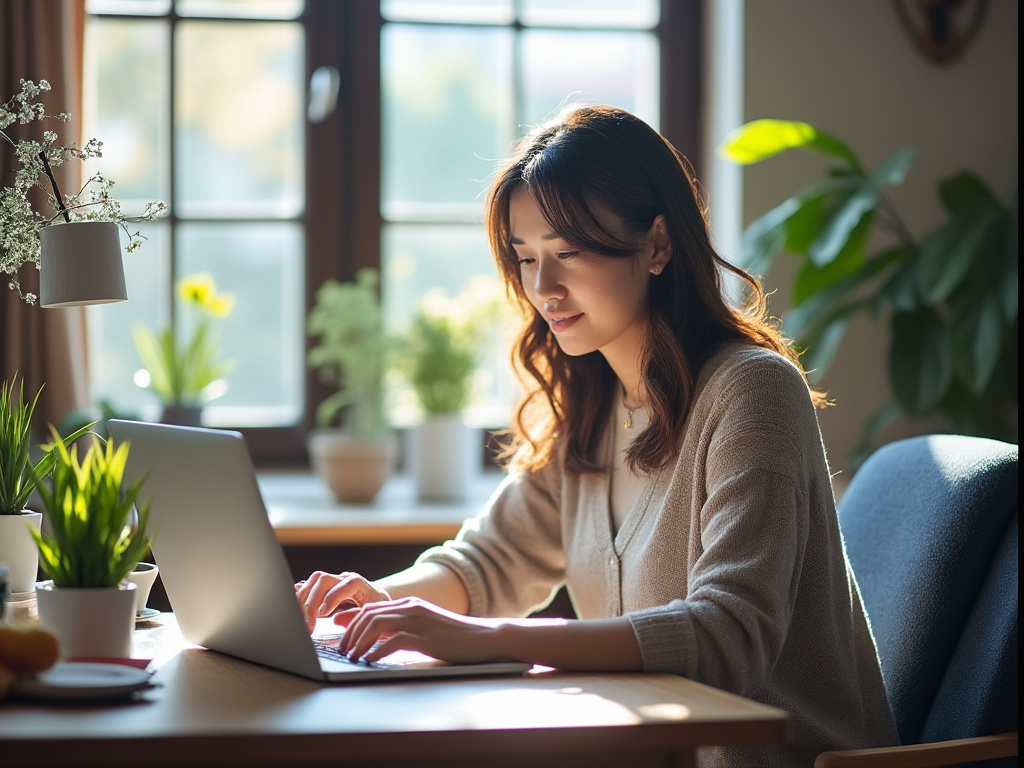 在宅で資料を作成しているSNSマーケッター女性