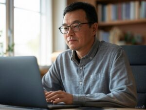 ノートパソコン40代男性、コンテンツビジネス