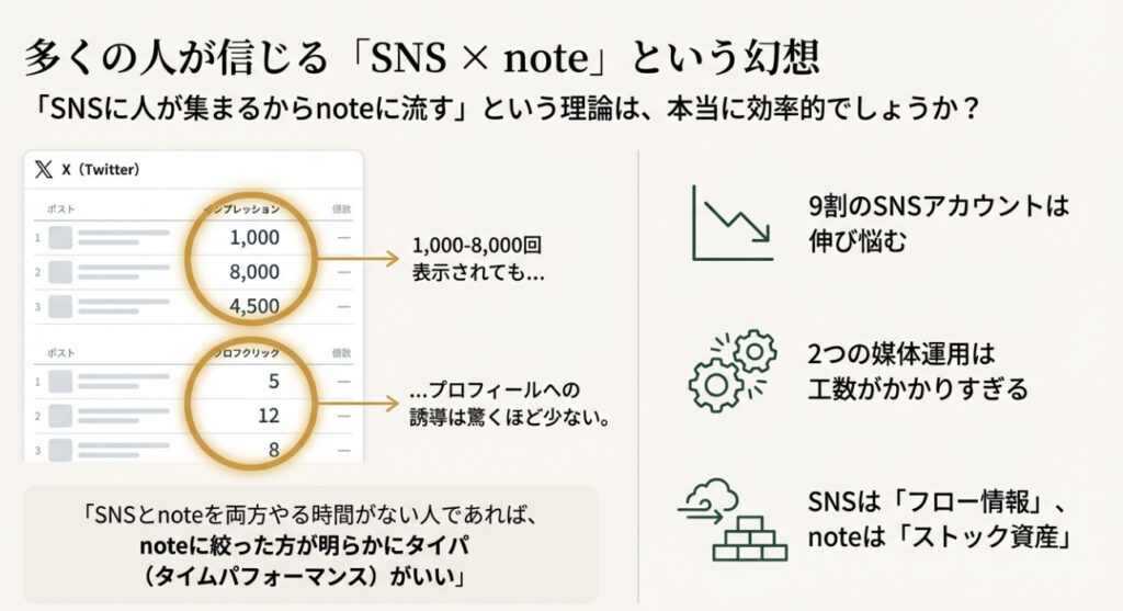 超初心者は「SNS×note」より「note1本」の方が伸びる